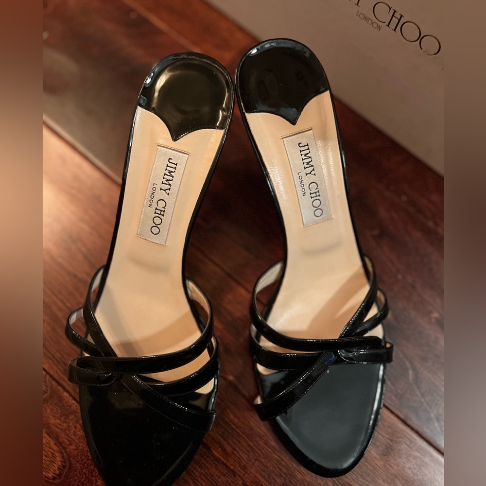 Jimmy Choo Black Patent Strappy Heeled Sandals
